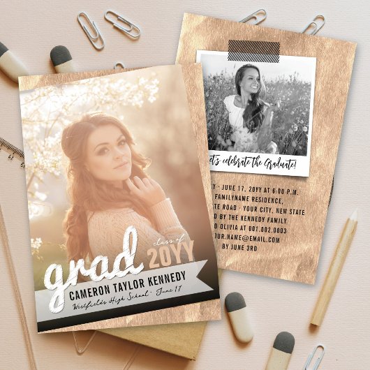 大きな卒業証書の落書き　ブロンズ箔　卒業パーティー 招待状