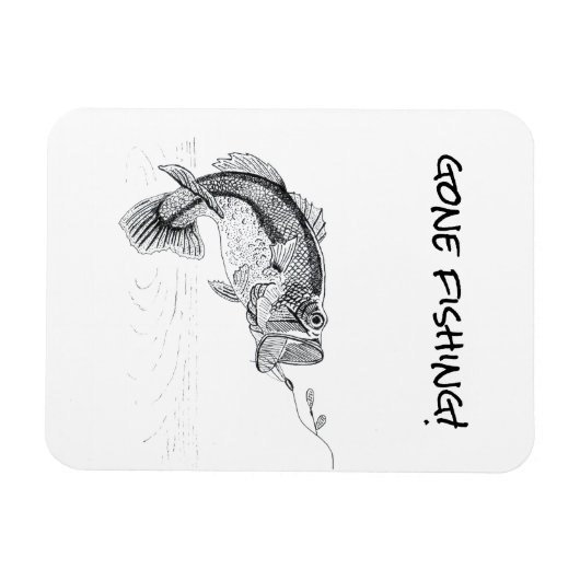 大きな口の付いたベースで消えた魚釣りのサイン マグネット (横)