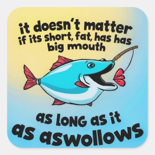 大きな口、大きな笑い、魚釣りのおもしろい スクエアシール (正面)