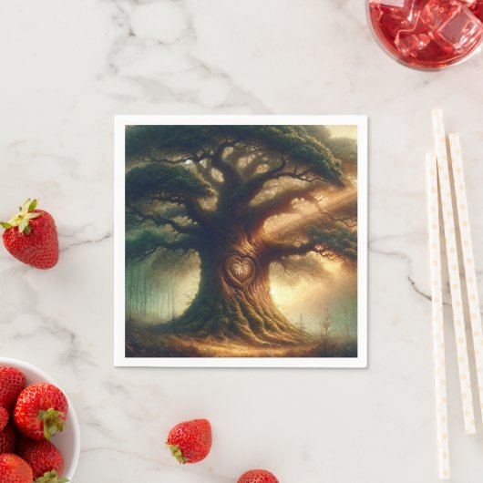大きな古いオークの木の魅惑素朴の森結婚の スタンダードカクテルナプキン (インサイチュ)