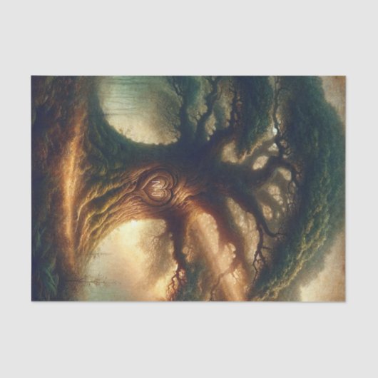 大きな古いオークの木の魅惑素朴の森結婚の 薄葉紙 (正面)