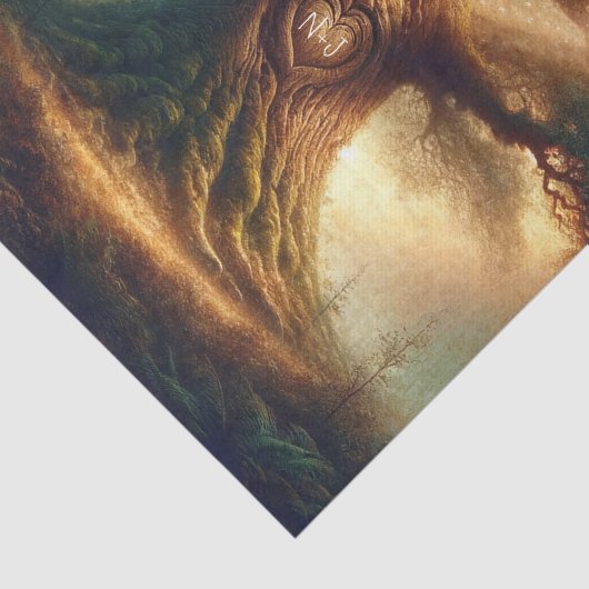 大きな古いオークの木の魅惑素朴の森結婚の 薄葉紙 (詳細)