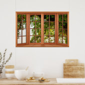 大きな古いカントリーオークの木の偽の窓の幻想 ポスター (キッチン)