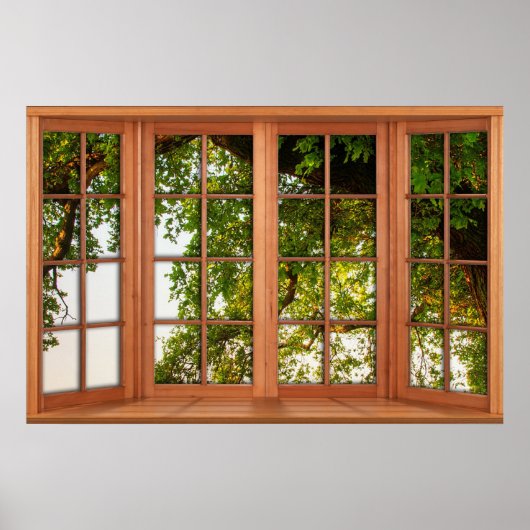 大きな古いカントリーオークの木の偽の窓の幻想 ポスター (正面)