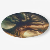 大きな古い樺の木に囲まれた神秘的な森のウェディング ペーパープレート (アングル)