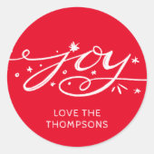 大きな喜びの手が赤に文字 ラウンドシール (正面)