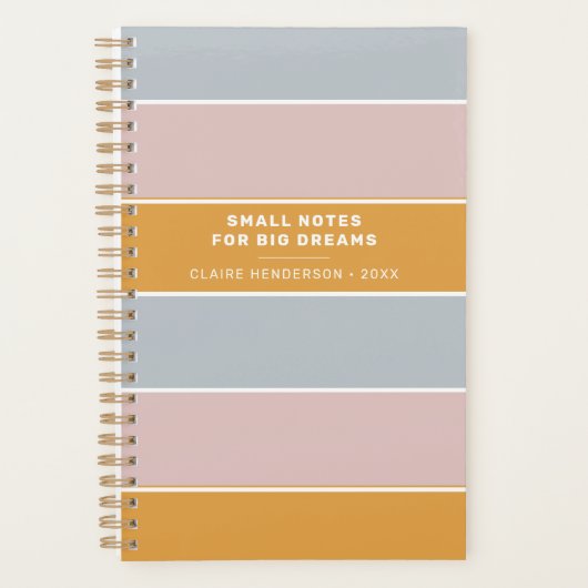 大きな夢のための小さなノート青いピンクの金ゴールド ストライプ プランナー手帳 (正面)