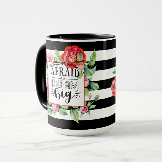 大きな夢を怖がらない – 赤いバラの引用文ギフト マグカップ (正面左)