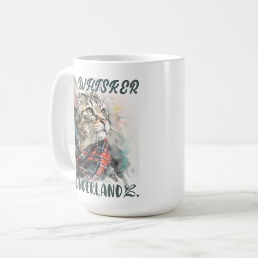 大きな夢を見るカラフルスカーフの居心地の良い猫 コーヒーマグカップ (正面左)