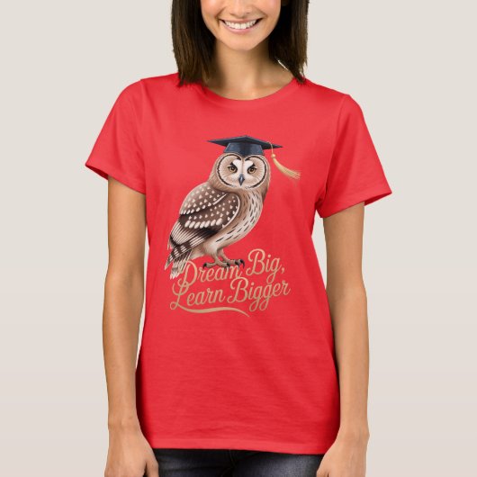 大きな夢を 大きな学びを フクロウの卒業 Tシャツ (正面)