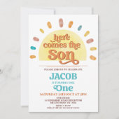 大きな太陽 ここに太陽がやってくる 1歳の誕生日パーティー 招待状 (正面)