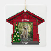 大きな子犬の長方形アップロードフォトドッグハウス セラミックオーナメント (裏面)