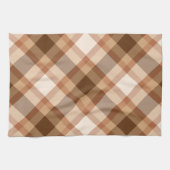 大きな対角線状の格子状の茶色、ベージュ、銅、およびタン キッチンタオル (横)