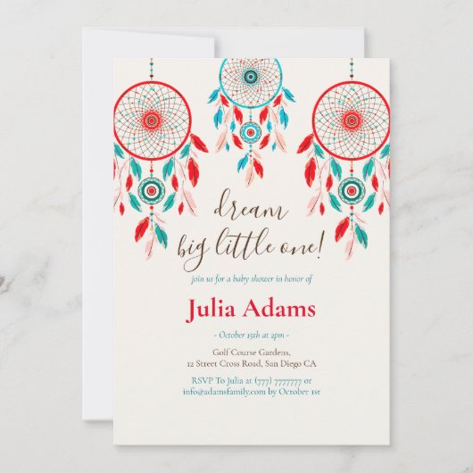 大きな小さな1つの赤ちゃんシャワーを夢見る 招待状 (正面)