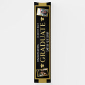 大きな屋外ブラック&金ゴールドフォト卒業バナー 横断幕 (縦)