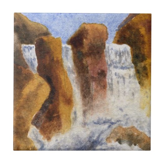 大きな岩から滝が三つ落ちる タイル (正面)