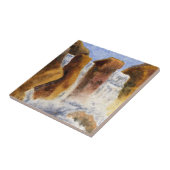 大きな岩から滝が三つ落ちる タイル (側面)