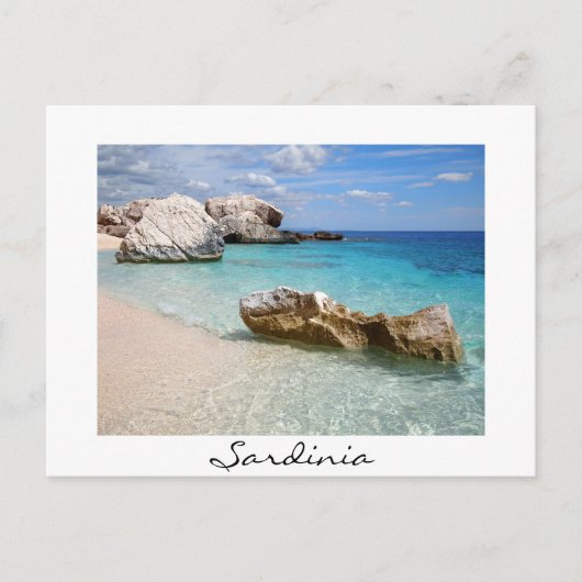 大きな岩でCala Marioluと文字葉書 ポストカード (正面)
