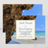 大きな岩のビーチウェディング 招待状 (正面/裏面)