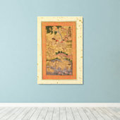 大きな崖から象を捕らえるハンター キャンバスプリント (インサイチュ (ウッドフロア))