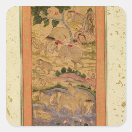 大きな崖から象を捕らえるハンター スクエアシール (正面)