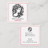 大きな巻き毛の女性ポートレート美容師 スクエア名刺 (正面/裏面)