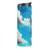 大きな帆船、青い空、白ふわふわした雲 タンブラー (回転左)