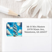 大きな帆船、青い空、白ふわふわした雲 ラベル (インサイチュ)