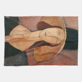 大きな帽子のジャンヌ・ヘブテルヌのポートレート キッチンタオル (横)