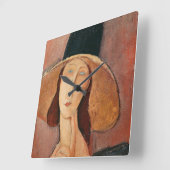 大きな帽子のジャンヌ・ヘブテルヌのポートレート スクエア壁時計 (傾斜)