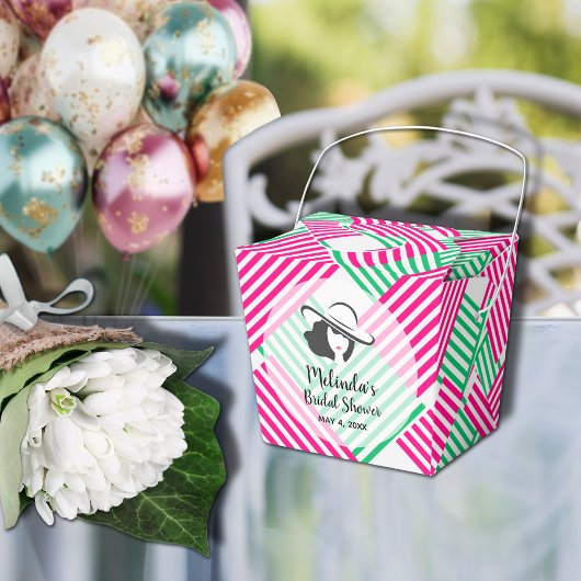 大きな帽子のダービーレディ ホットピンク グリーン ストライプ 2" フェイバーボックス