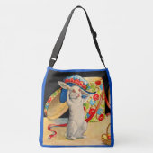 大きな帽子をかぶったかわいい小さな白いバンニ クロスボディバッグ (裏面)