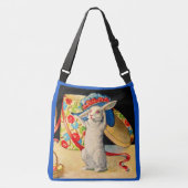 大きな帽子をかぶったかわいい小さな白いバンニ クロスボディバッグ (正面)