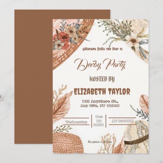 大きな帽子デビューパーティーへの招待状 招待状 (正面/裏面)