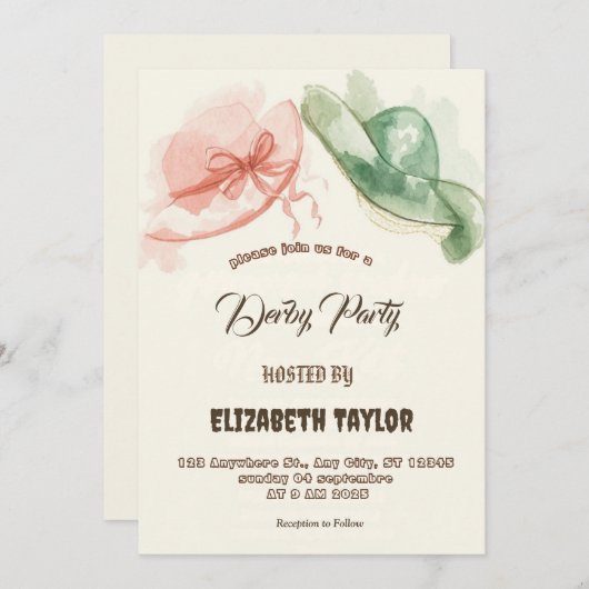 大きな帽子デビューパーティーへの招待状 招待状 (正面/裏面)