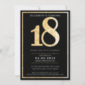 大きな年齢の番号を現代風に飾る 18金のラメ 招待状 (正面)