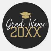 大きな年 – グラード名とキャップ – 黒い金ゴールド ラウンドシール (正面)
