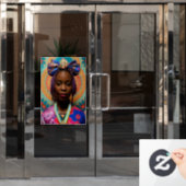 大きな弓とメダリオンを持つアフリカの女性 ウィンドウサイン (オフィスドア)