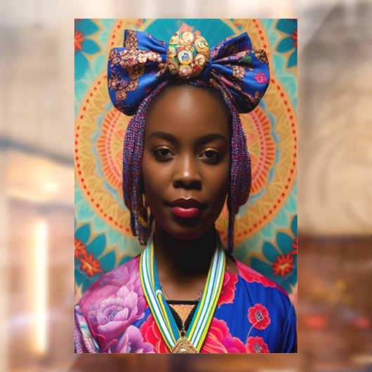 大きな弓とメダリオンを持つアフリカの女性 ウィンドウサイン (シート2)