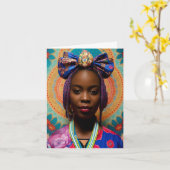 大きな弓とメダリオンを持つアフリカの女性 カード (黄色い花)