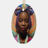 大きな弓とメダリオンを持つアフリカの女性 セラミックオーナメント (左)