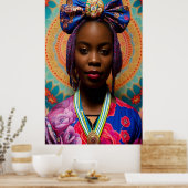 大きな弓とメダリオンを持つアフリカの女性 ポスター (キッチン)