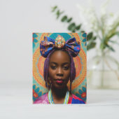 大きな弓とメダリオンを持つアフリカの女性 ポストカード (スタンド正面)