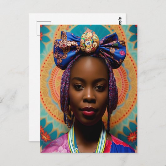 大きな弓とメダリオンを持つアフリカの女性 ポストカード (正面/裏面)