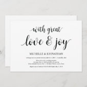 大きな愛と喜び、結婚式の秘密挙式招待状 招待状 (正面/裏面)
