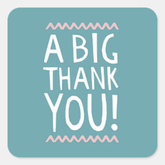 大きな感謝のステッカー　おしゃれなタイポグラフィーの「サンキュー」 スクエアシール