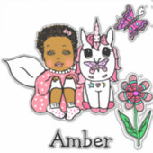 大きな手で描かれた民族妖精、ユニコーンと名前 シール (正面)