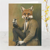 大きな挨拶キツネの若い男性 カード (黄色い花)