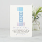 大きな数字の1 ストライプ 赤ちゃん男の子 1歳の誕生日パーティー 招待状 (スタンド正面)