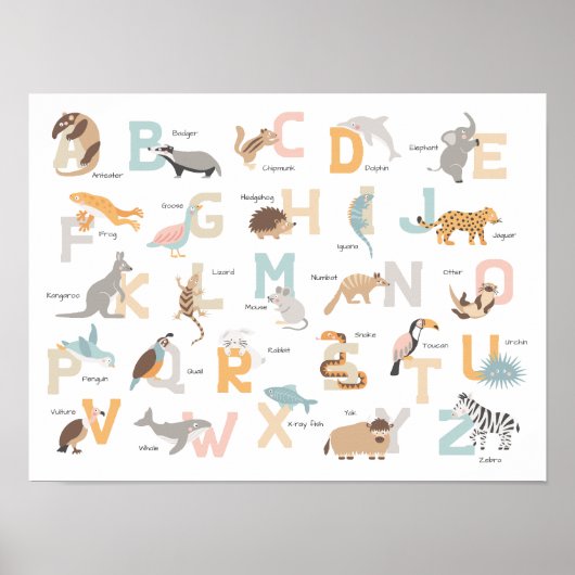 大きな文字の動物アルファベット キッズ ポスター (正面)